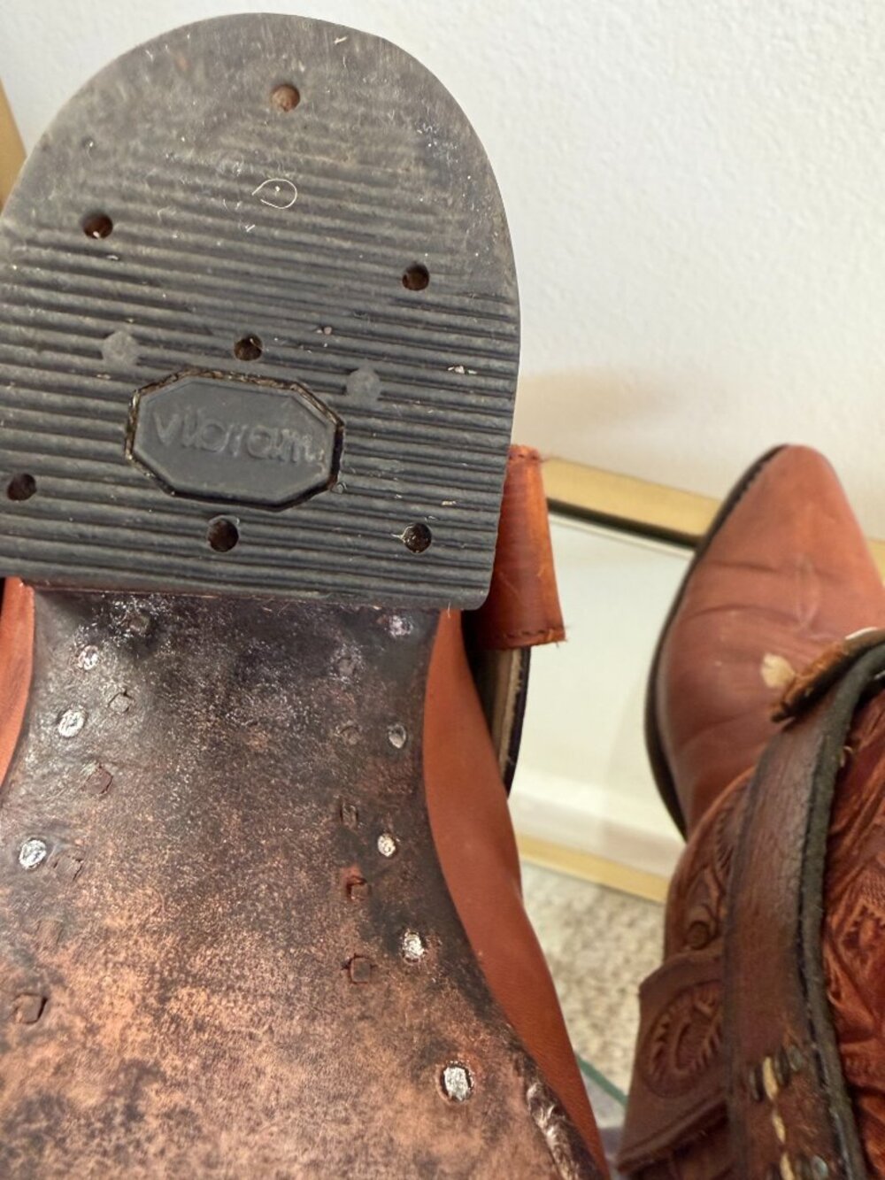 Custom, vintage-embossed foldover leather boots from Kemo Sabe - Picture 10 of 16